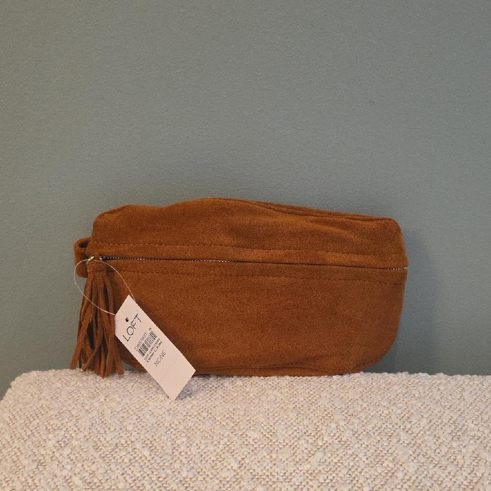 LOFT Brown Suede Clutch with Tassel Accent